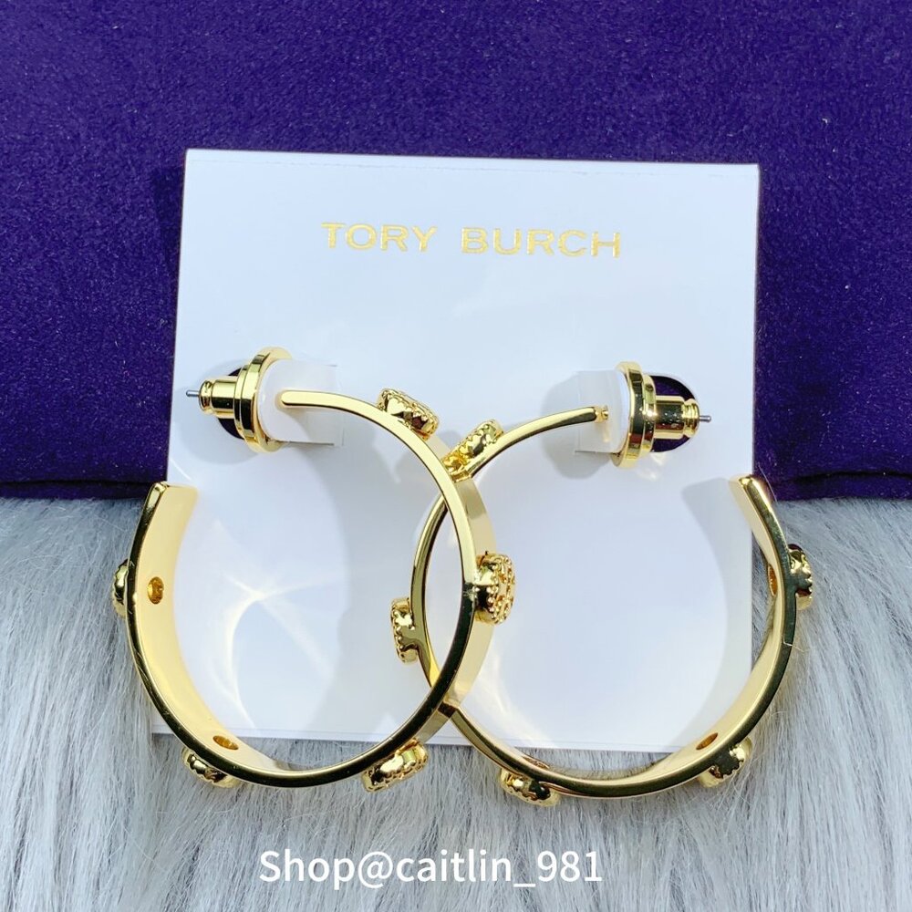 Tory Burch Milgrain Studded Hoop Earrings in Gold (Brand New with Dust Bag) - Picture 1 of 6